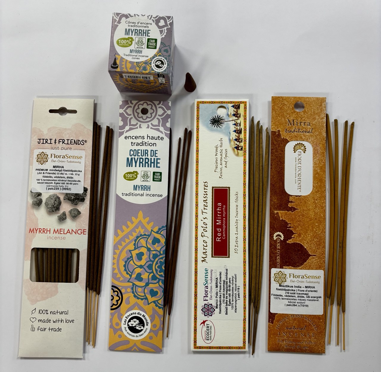 Prémium mirha pálcikák és kúpok