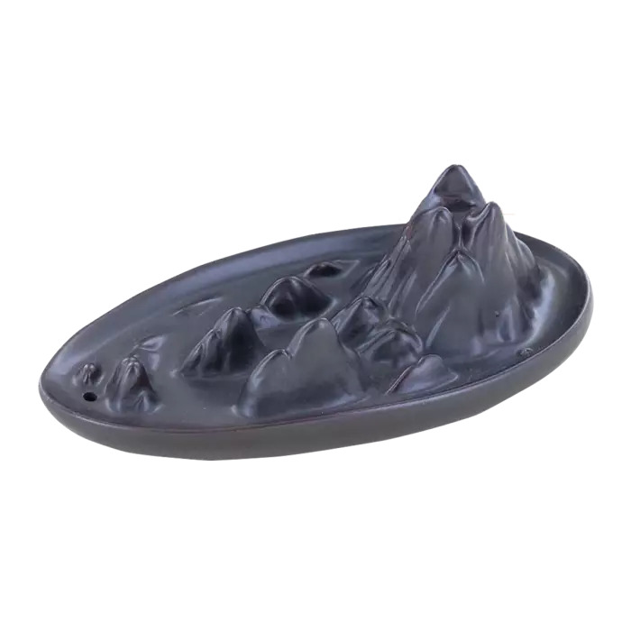 Dekoratív fekete kerámia füstölőtartó / égető visszaáramló füstölőkúpokhoz.