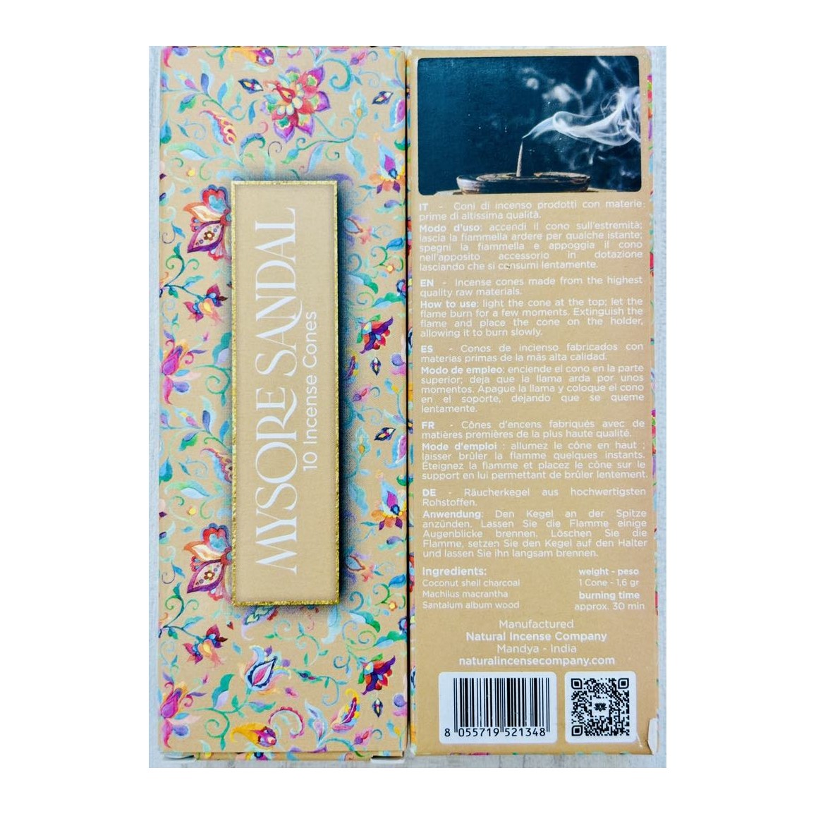 100 % természetes, tiszta füstölőkúp Mysore fehér szantálfa ( Santalum album ) porával - belső béke, áldás, meditáció