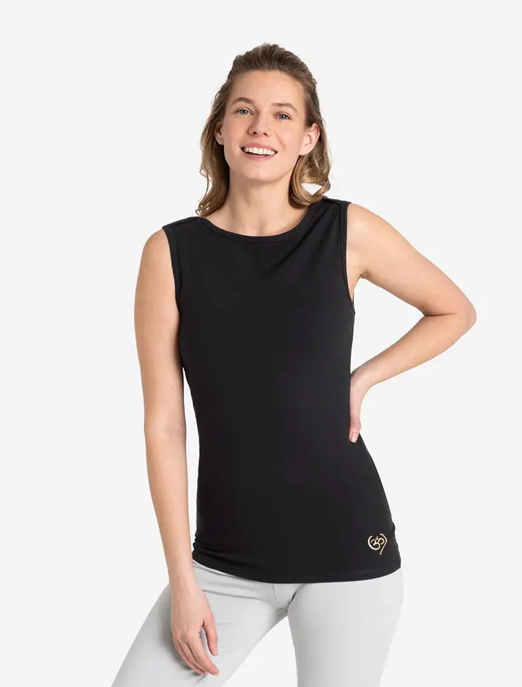 Spirit of Om - Bio női tank top fekete - turmalinnal - Természetes - Holisztikus - Energetizált - Fair Trade
