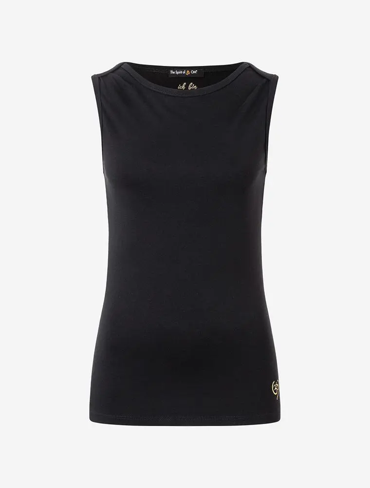 Spirit of Om - Bio női tank top fekete - turmalinnal - Természetes - Holisztikus - Energetizált - Fair Trade