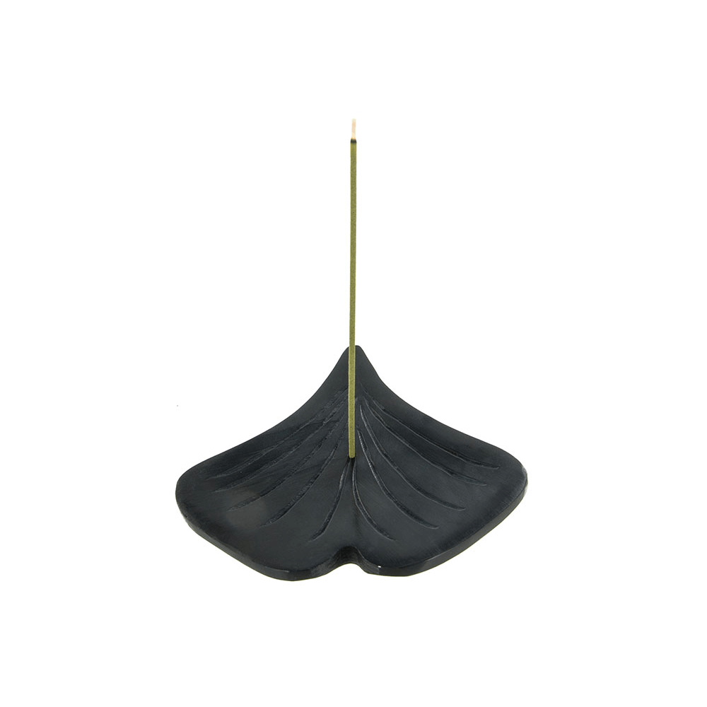 fekete Ginko levelet ábrázoló zsírkő füstölőtartó természetes növényi porokból gyúrt japán típusú pálcikákhoz