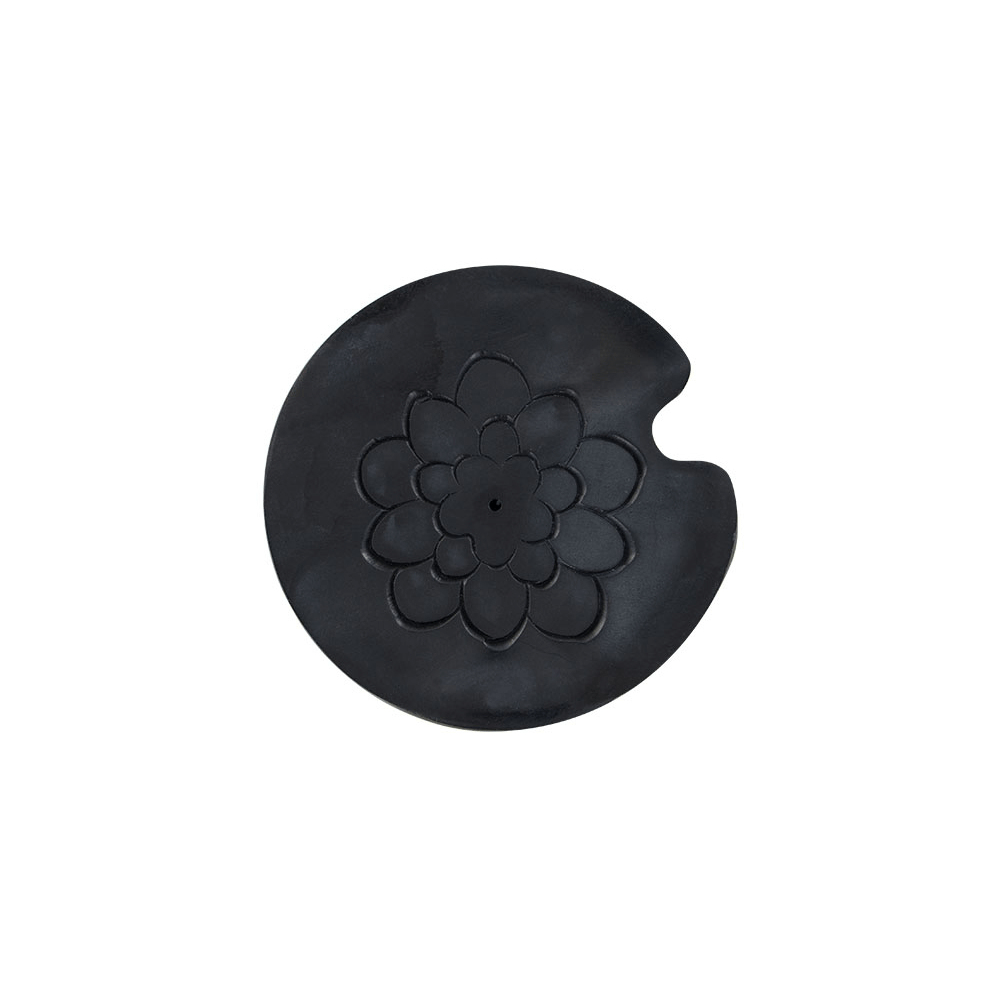 Lotus fekete zsírkő füstölőtartó füstölőpálcikák és füstölőkúpok égetéséhez.