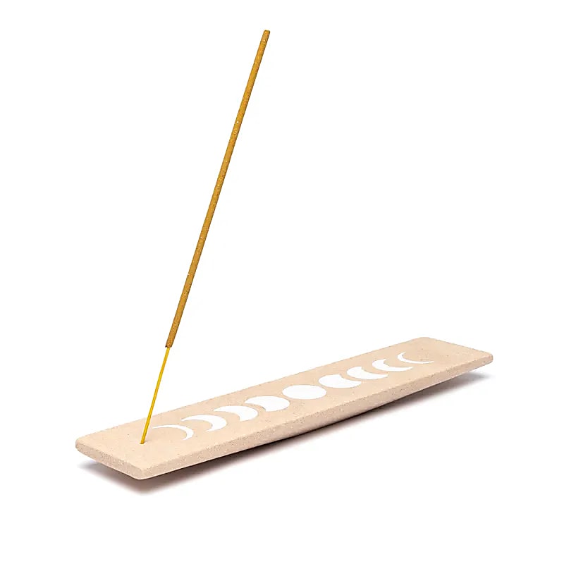 Rózsaszín homokkőre nyomtatott Holdfázisok mintás füstölőpálcika tartó. Extra hosszú, extra széles.