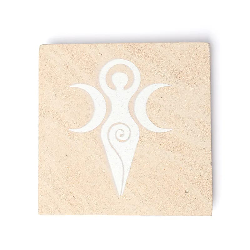 Rózsaszín homokkőre nyomtatott Istennő mintás füstölőpálcika tartó. Füstölőedény-alátétnek, poháralátétnek is alkalmas. 