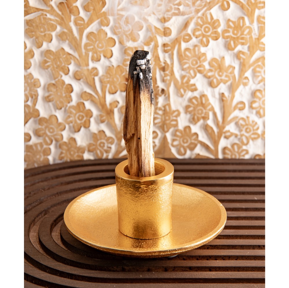 Elegáns porszórt arany fém füstölőtartó / égető kifejezetten Palo Santo fához. 