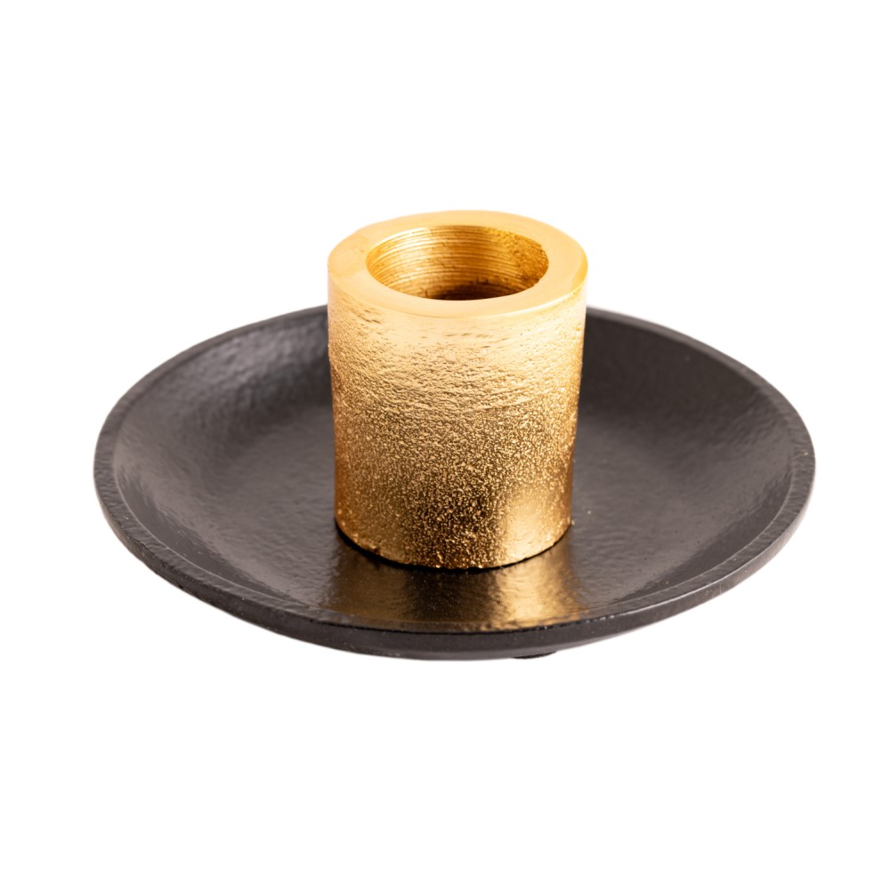 PALO SANTO FA TARTÓ / ÉGETŐ- FEKETE / ARANY 4,5 × Ø 10,5 cm - Florasense Elegáns fekete-arany fém füstölőtartó / égető kifejezetten Palo Santo fához.