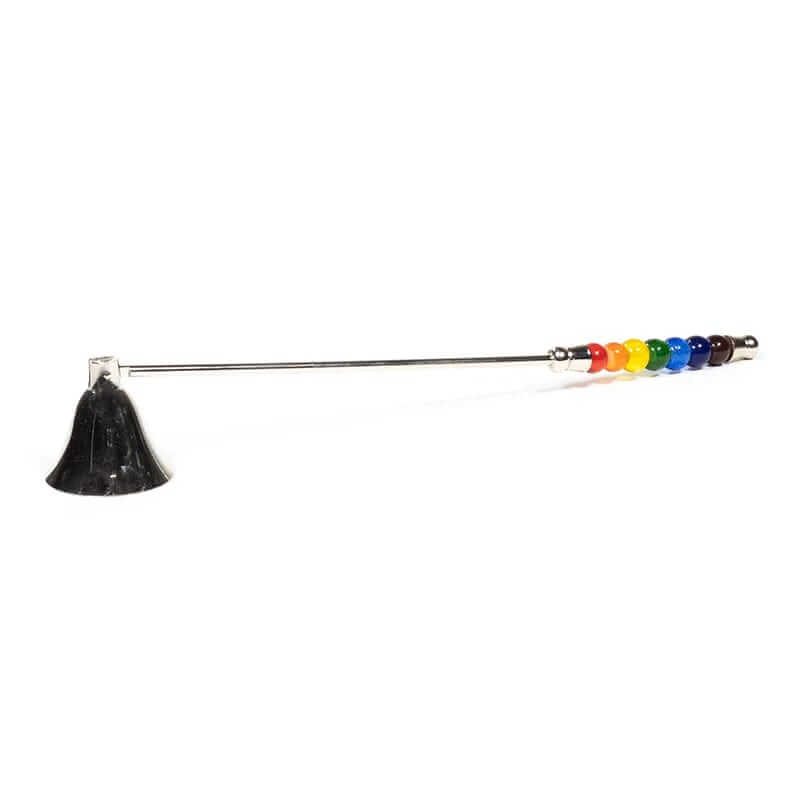 Gyertyakoppintó 7 csakra színű gyöngy díszítéssel, extra hosszú nyéllel