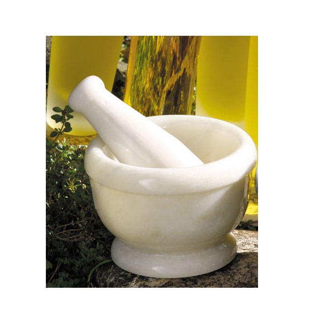 Letisztult fehér márvány mozsár füstölőszerek aprításhoz, keveréshez